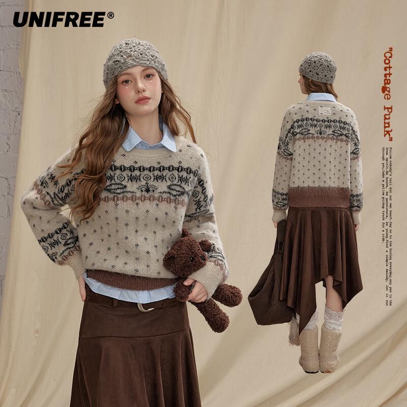 UNIFREE Women s Vintage Fair Isle Pullover Sweater One Size