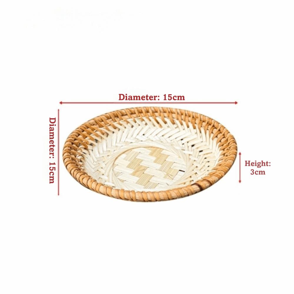 Multi-purpose 5 Sizes Bamboo Fruit Basket Round Shape Handmade Snack Basket Brown Beige Color Tea Snack Tray