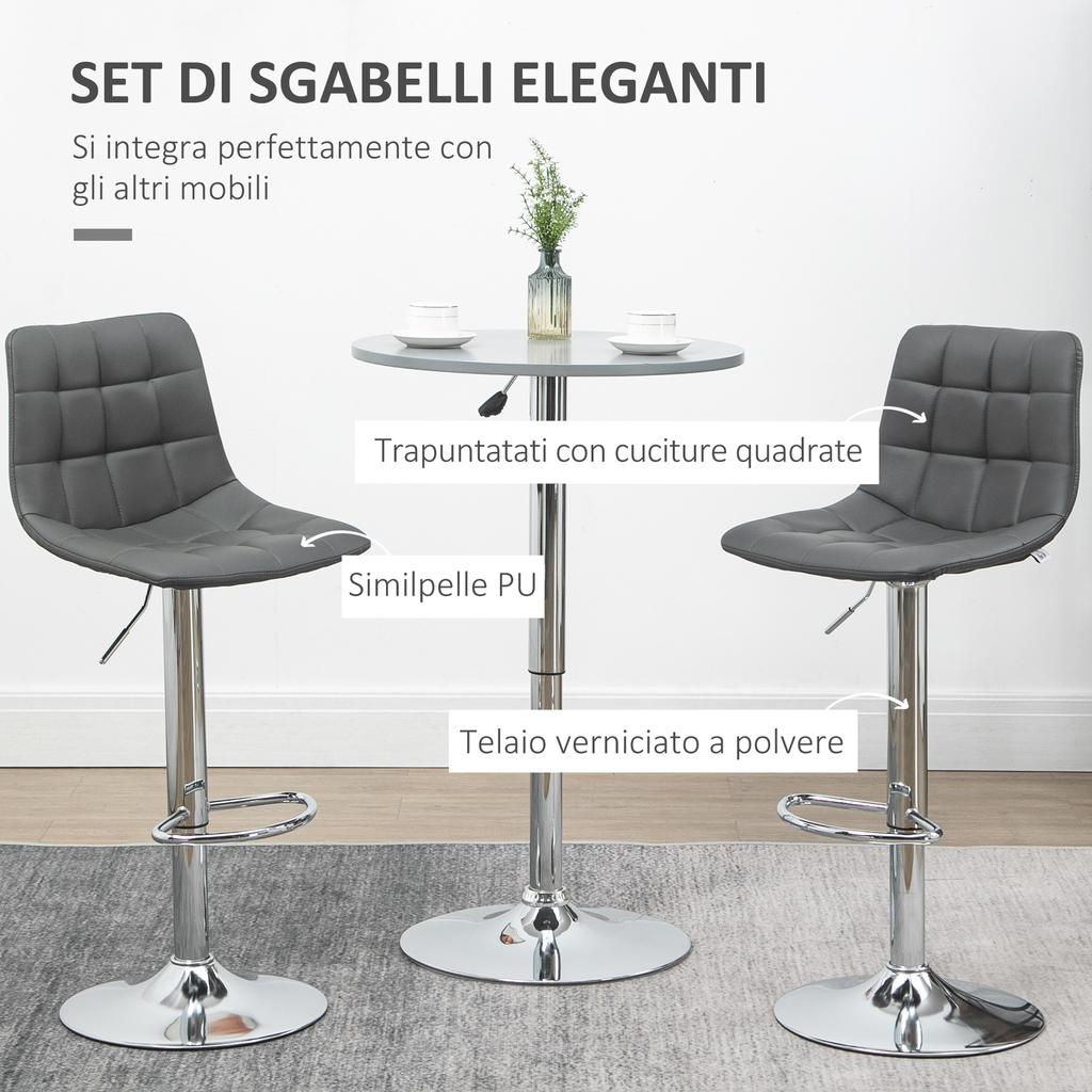Set of 2 Swivel Bar Stools in Faux Leather with Backrest and Footrest, 42x45x89-110cm, Grey