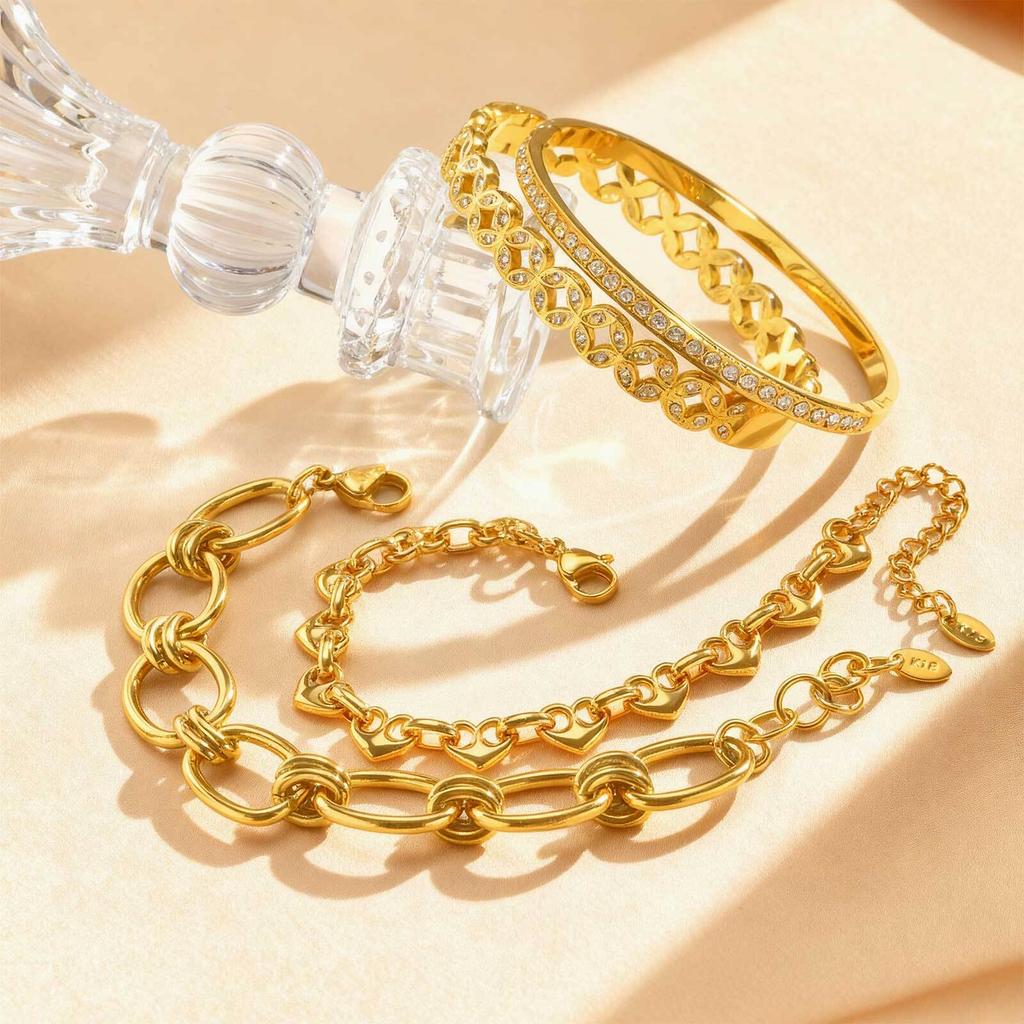 Vnox Stainless Steel Chain Bracelet For Women Girls Layered Charm Heart Statement Hand Jewelry Christmas Gifts
