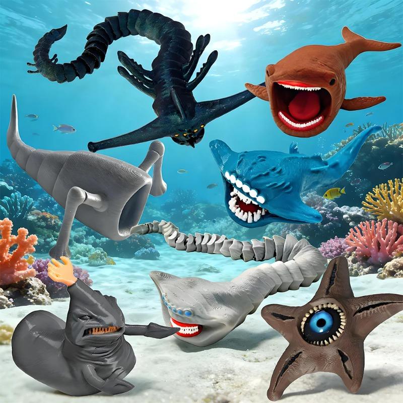 Bloop Sea Monster 3D Printed Flexible Articulated Fidget Toy – Sea Eater Deep Sea Creature Collectible Stress Relief Desk Toy