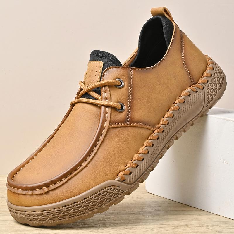 2025 new 2025 hand-stitched men's shoes popular casual men's leather shoes low-top large-size loafers