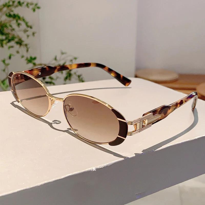 

KAMMPT Vintage Oval Sunglasses Men 2024 New Metal Rim Gradient Multi-color Shades Women Trendy Stylish Brand Design Sun Glasses as picture shows
