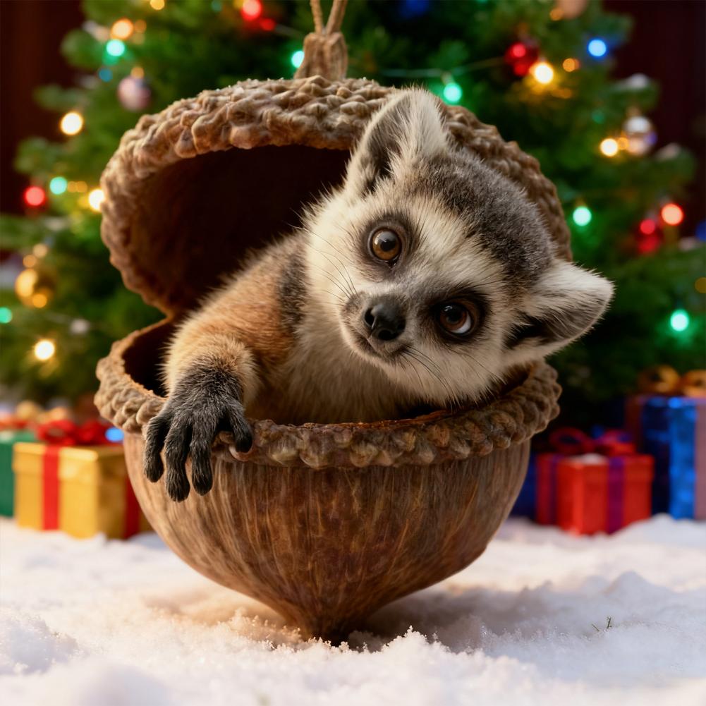 2D Acrylic Forest Animal Acorn Ornaments Pine Cone Animal Christmas Tree Pendant Cozy Forest Christmas Ornament for Home Decor