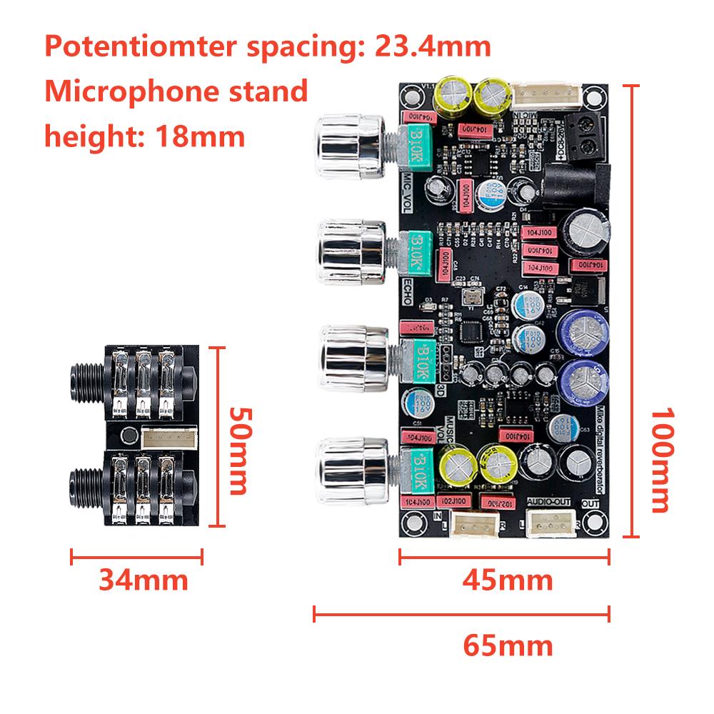 ZK-AMP DSP Karaoke Preamp Board, 8-26VDC Hi-Fi Reverb Mixer With Echo & 3D Effects, Dual 6.35mm Mic Input