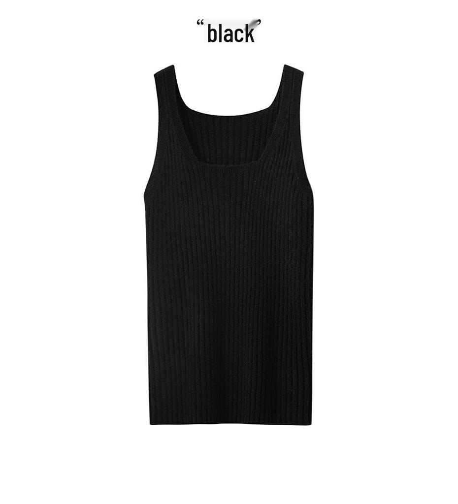 100% Pure Cashmere Ribbed U-Neck Camisole – Solid Color Slim Fit Base Layer Top