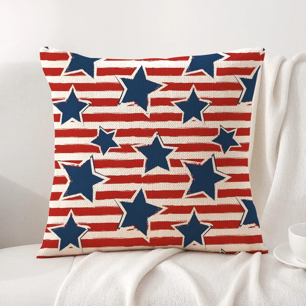 Klassische Sterne Kissenbezug Natürlicher Leinen Bio-Stoff Beidseitiger Druck Sofa Heimdeko Geschenk Kissenbezug