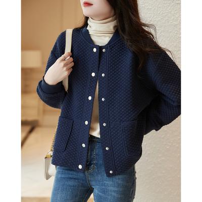 Waffle Baseball Uniforms for Women In Spring and Autumn Design Niche Age-reducing Casual Jacket Cardigan