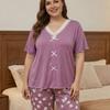 YYFS Women's Fashion Spring Summer Flower Pattern Print Short Sleeve V‑Neck Casual Pajama Set