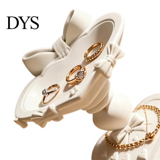 Dressing Table Accessory Heart Shape Jewelry Tray, with Bow Design, 3D Printed Desktop Storage Organizer, Macaron Color Tray Matte Finish Display
