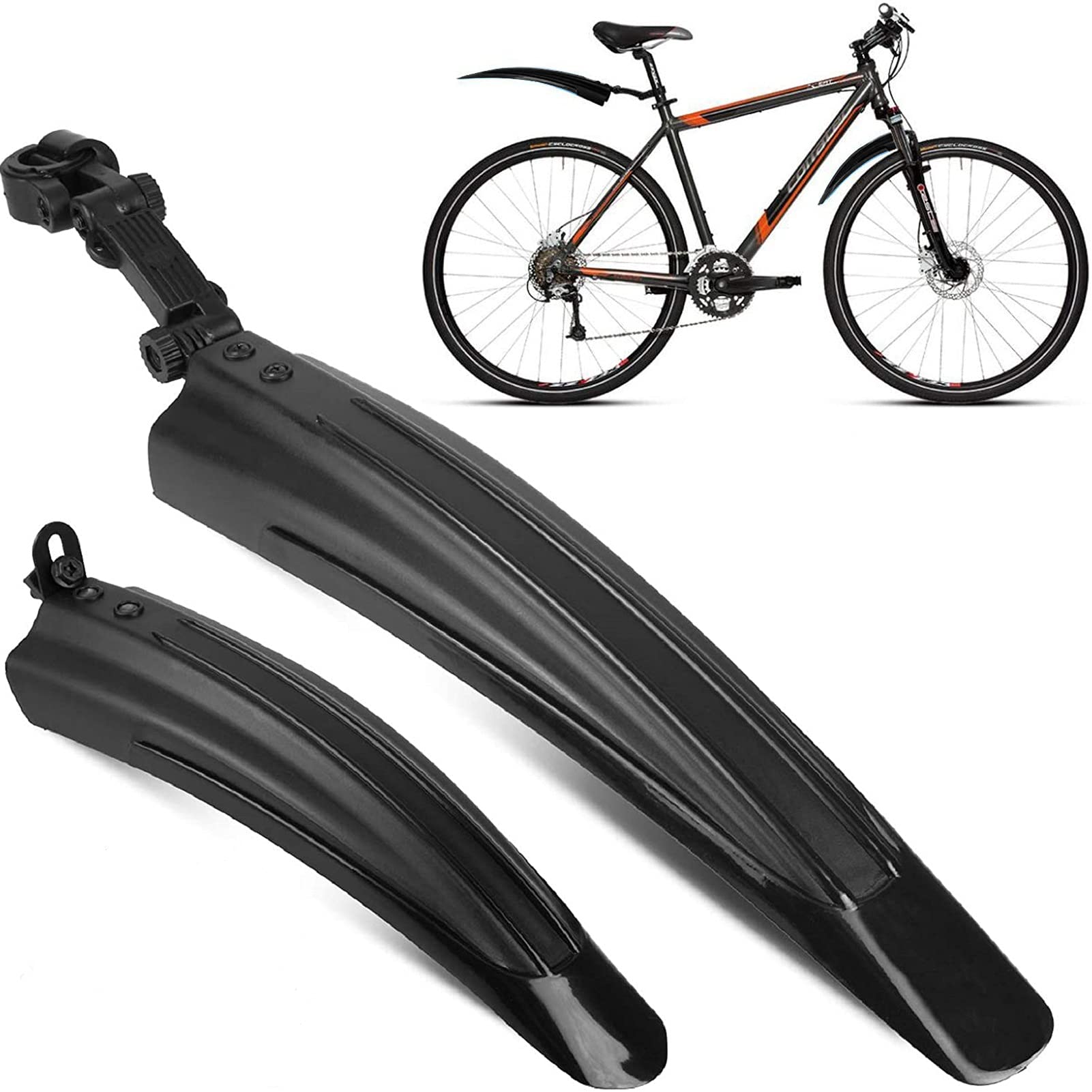 

Favuit Bicycle Adjustable Angle Fender Durable and Lightweight Front and Rear Universal Bicycle Accessories for Road Cross and Kids Mudguards, Set, чорний