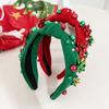 New Pearl Christmas Hairband Wide Edge Needlework Pearl Headband Retro Knot Festive Hair Accessories Holiday Party Decoration