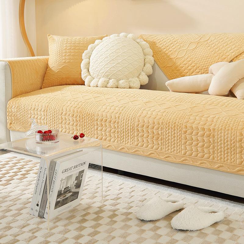 Sofa Cushion Non-slip, Universal for All Seasons, Simple Modern Light Luxury Style Cushion, Living Room Yellow Backrest Sofa Cover, Towel Cover