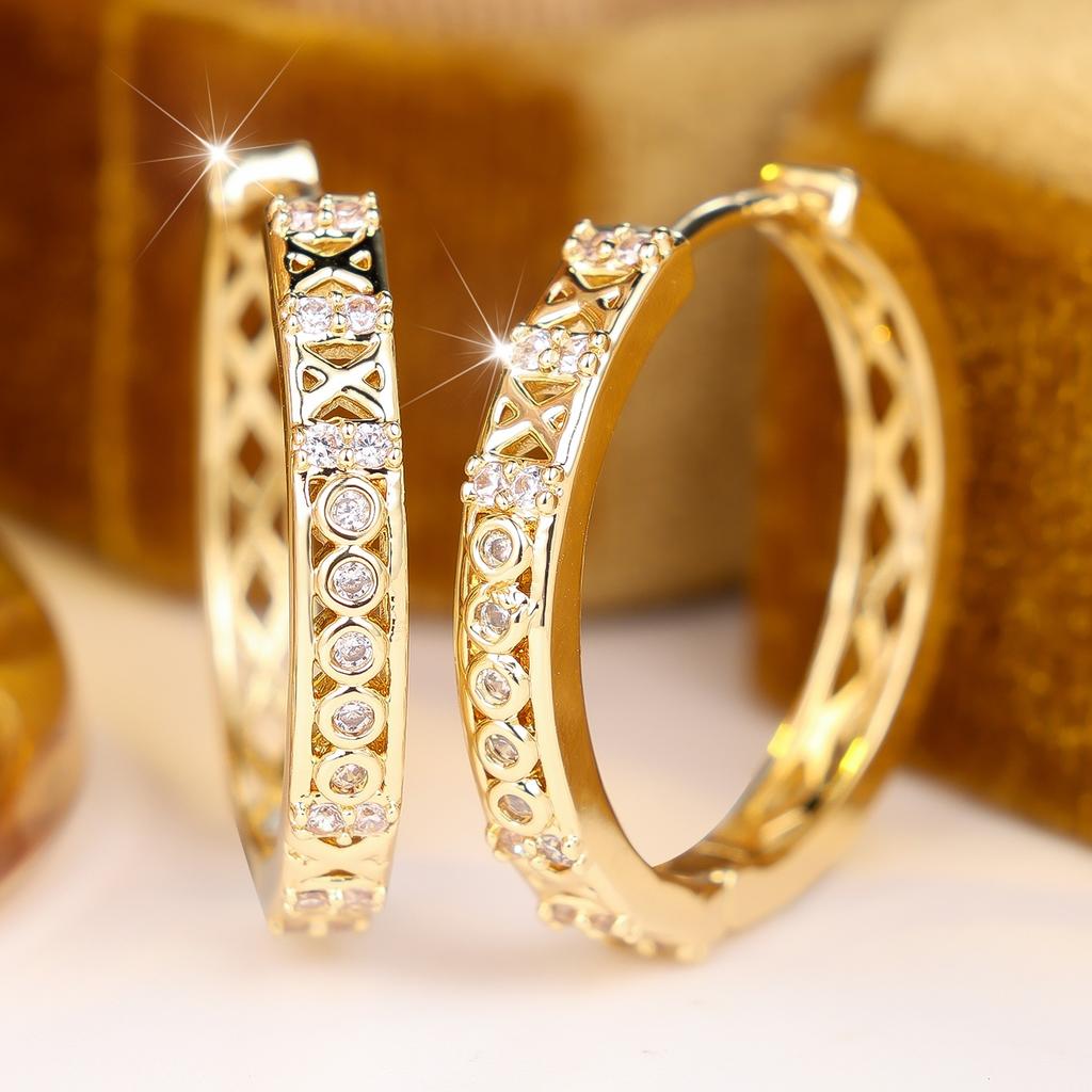 Luxury Female White Stone Skeleton Hoop Earrings Trendy Fashion Gold Color Wedding Jewelry For Women