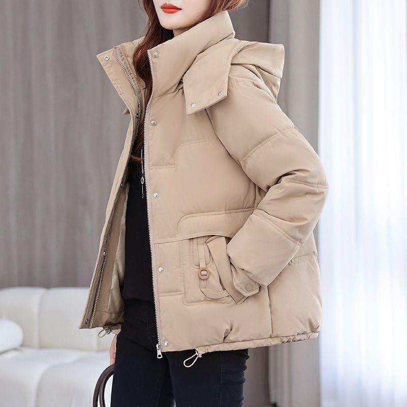 

Korean Style Women Short Winter Coat Thick Warm Padded Jacket Removable Hood Fashion M хакі