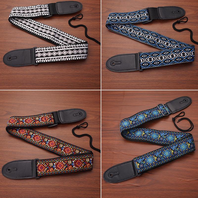 Guitar Strap Embroidered Print Vintage Style Adjustable Guitar Strap For Folk Electric Guitar Bass Ukulele Guitar Accessories