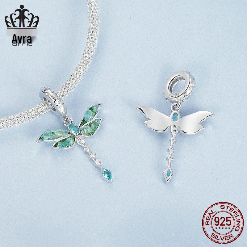 Avle Pendentif Libellule Exquis: Argent Sterling S925, Plaqué Platine, Bijoux Perlés DIY.