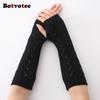 Botvotee Y2k Accessories Arm Warmers Sleeves for Women Winter Knit Hollow-out Triangle Long Sleeve Holder Fingerless Gloves