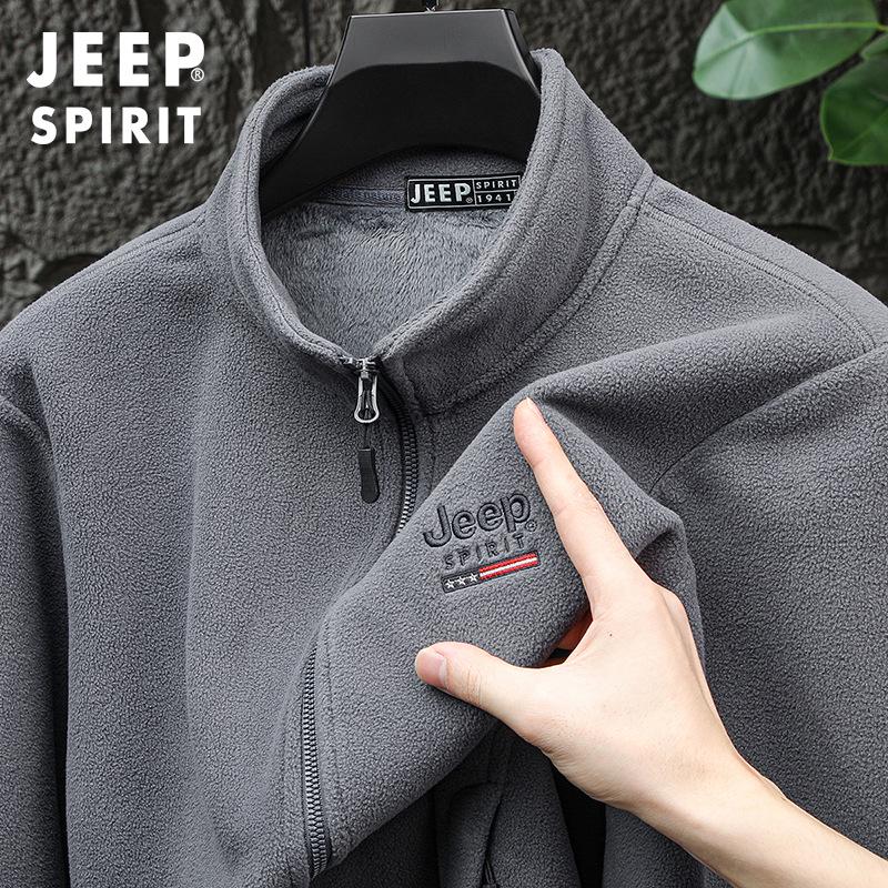 Jeep 2025 Men's Plus Velvet Fleece Zipper Hoodie Cardigan, Casual Autumn/Winter Long Sleeve Jacket