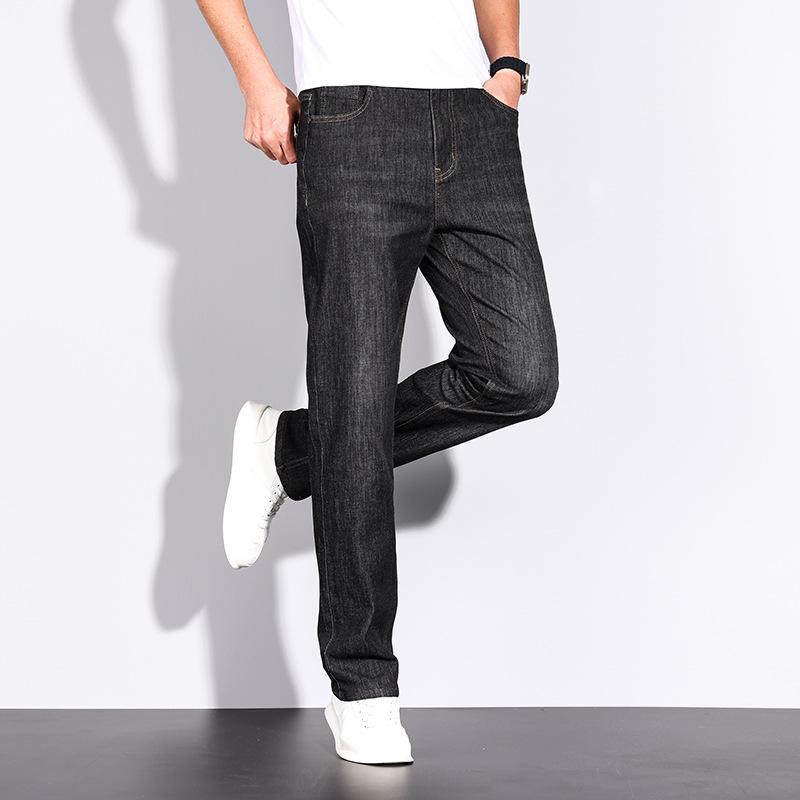 Men's Trendy Casual High-Waist Light Denim Straight-Leg Jeans with Whiskered White Wash