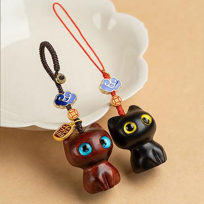 Niedlicher Anime-Katzen-Schlüsselanhänger für Damen und Herren, Handytasche, Kette, Holzanhänger, Persönlichkeit, kreativer Schmuck, Zubehör