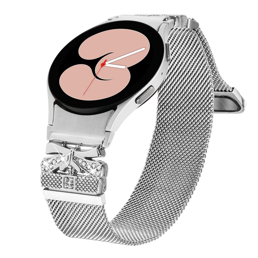 Silbernes Metallarmband mit Schnellverschluss für Samsung Galaxy Watch7 44mm/40mm Mailänder Uhrenarmband Schmetterlingsdekor