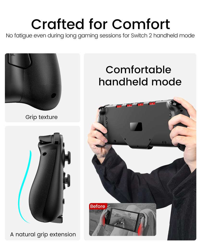 Switch 2 Controller with RGB Handheld Grip Controller Macro Gyro 1000mAh High Not compatible with Switch Lights, Programmable, Mode, Function,