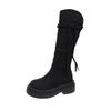 Retro tassel woven rope spring and autumn new suede boots women's platform boots high boots heightened western pile