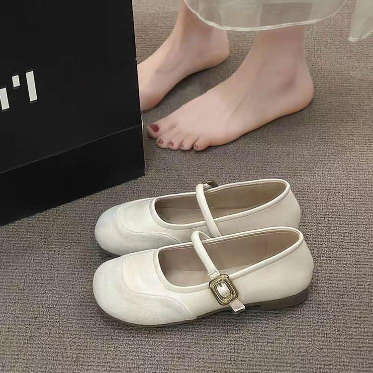 French gentle Mary Jane shallow mouth single shoes spring new high-end temperament flat bottom with skirt
