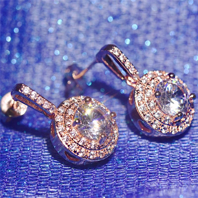 Luxus Kristall Runde Ohrringe für Frauen Schmuck Charme Rose Gold Mädchen Piercing Ohrringe Dame Gold Zubehör Stein Ohrringe