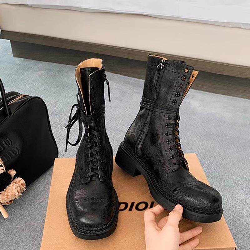 

Виноградная мать осень и зима новый стиль гравировка круглая голова боковая молния ремешок универсальные и тонкие Энн Мартин короткие ботинки женские 39