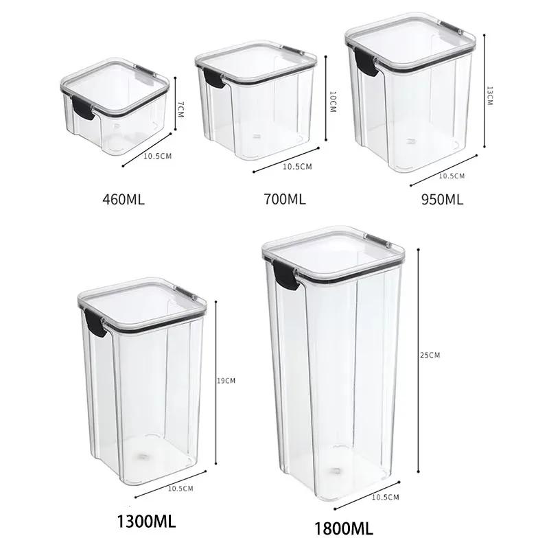 460/700/950/1300/1800ml Thick Sealed Storage Tank Transparent Square Dried Fruit Storage Box Kitchen Grain Storage Jar Container