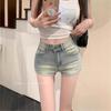 American Women's High Waist Distressed Denim Hot Pants - Spicy Summer Slim Straight Shorts