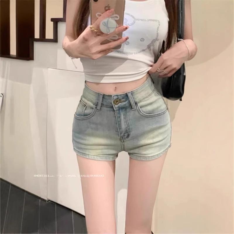 American Women's High Waist Distressed Denim Hot Pants - Spicy Summer Slim Straight Shorts