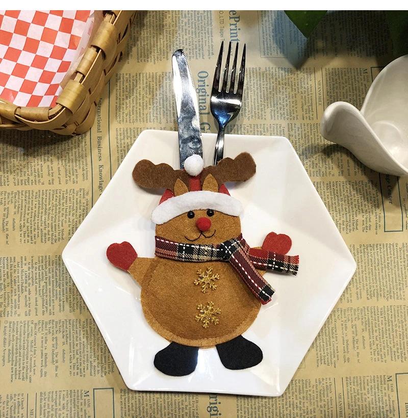 Creative Cartoon Christmas Dining Table Knife Fork Cover Hotel Tableware Decorations Santa Claus Snowman Reindeer Storage Bag