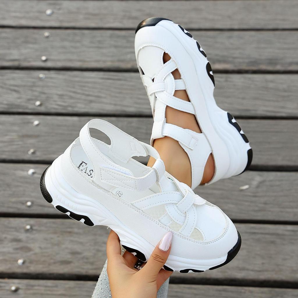 Women's 2026 Cross Hollow Platform Wedge Sandals - Large Size, Comfortable, Thick Sole, Roman Style