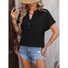 Women's Fashion V-Neck Button T-Shirt Colour Loose Short Sleeve Top