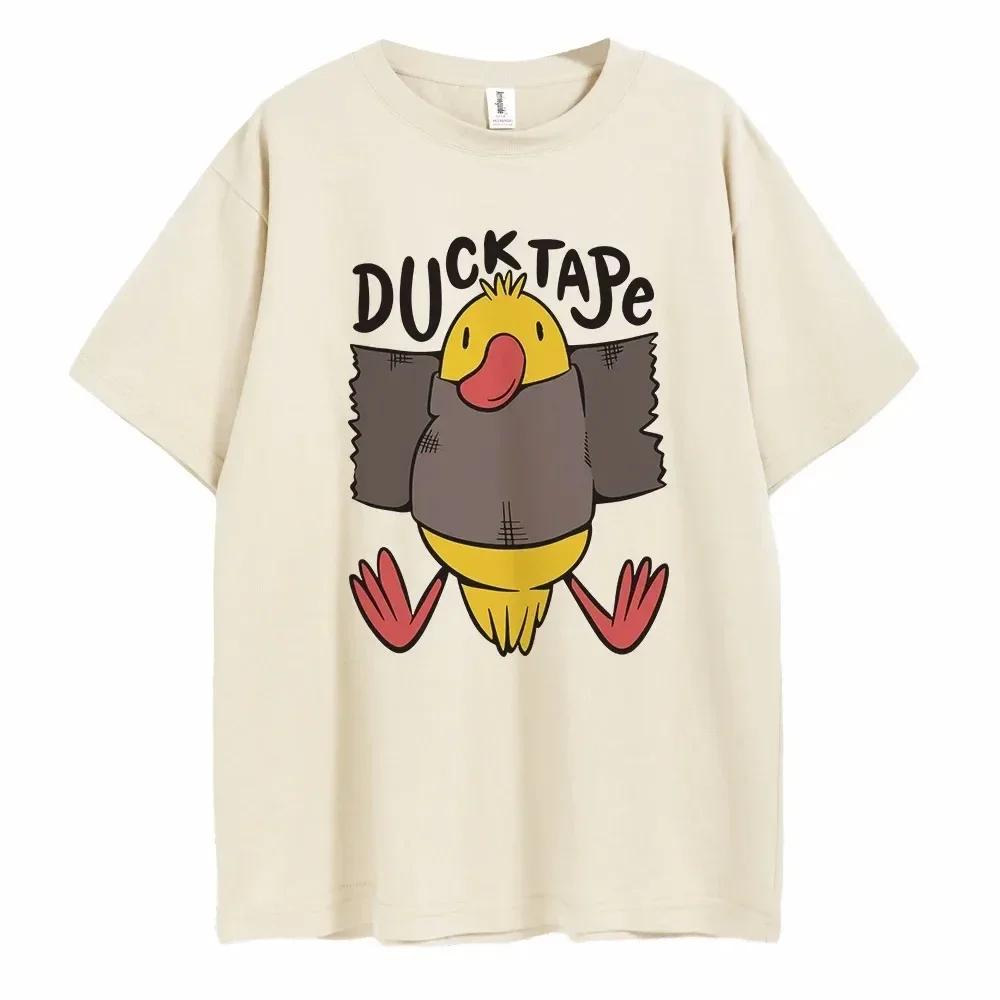 Duck Tape Druck Mann T-Shirt Kragen Kurzarm 100% Baumwolle Herrenbekleidung für Sommer Lässiges T-Shirt Modetrend T-Shirt