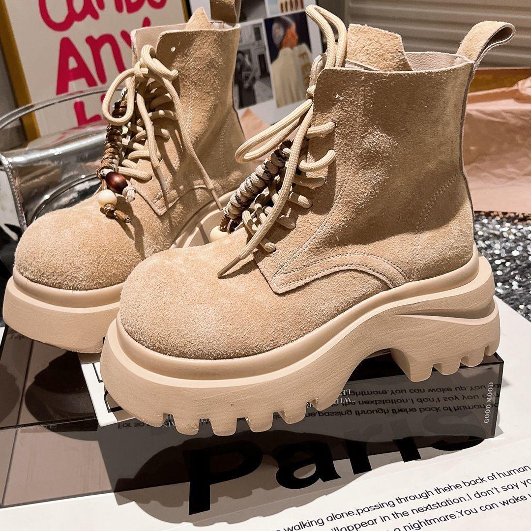 

Матовые ботинки Мартина на шнуровке с бахромой в стиле ретро, ботинки-локомотивы с большой головкой, супер инопланетный стиль, короткие ботинки, обувь для маленьких женщин в стиле Spice girl 40