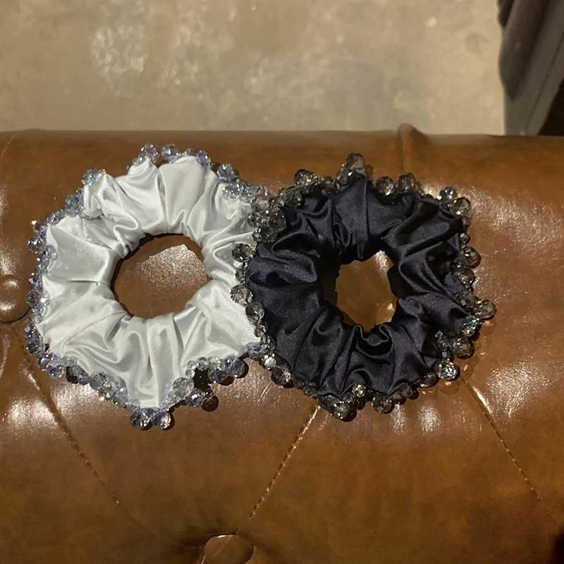 Minimalist & Versatile Rhinestone Trim Satin Scrunchie - Solid Color, Durable Hair Tie for Office Women, Suitable for High Ponytails & Updos