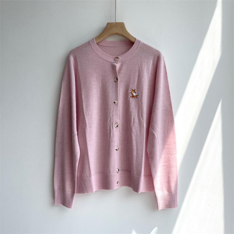 MK Brand Fox Embroidered Wool Cardigan - Single-Breasted, Round Neck Sweater for Autumn/Winter