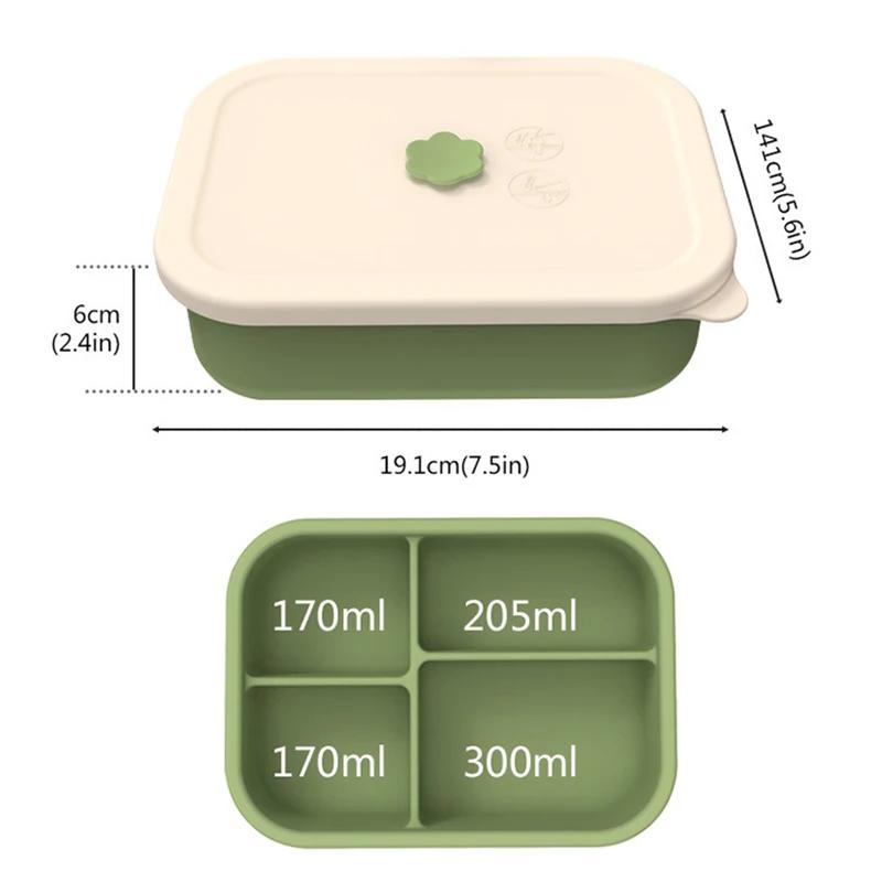 4 Grids Fat Reducing Meal Box High Temperature Resistant Microwave Heatable Silicone Lunch Box School Snacks Food Bento Box