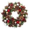 Artificial Christmas Wreath - AIMOONSA - 35 Cm - Holly, Pine Cones, and Stars - Multicolor - Polystyrene & PVC