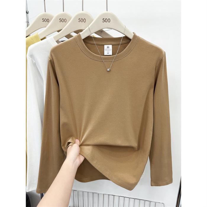 Women's Slim Fit Long Sleeve Plain Cotton T-Shirt - Round Neck, Versatile, Ideal for Spring and Autumn
