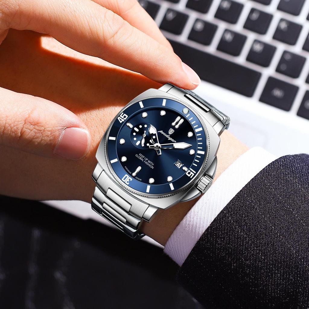 Luxusní Trendy Pánské Hodinky Voděodolné Svítící Datum Nerezová Ocel Pánské Hodinky Quartz Obchodní Pánské Hodinky Reloj