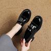 Soft cowhide~ Genuine leather bow thick heel small leather shoes women's spring new British black high heel loafers single shoes