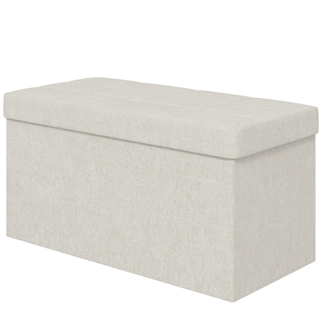 Storage Bench Foldable Storage Ottoman End-of-Bed Footrest with Tufted Lid 76L x 38W x 38H cm Cream