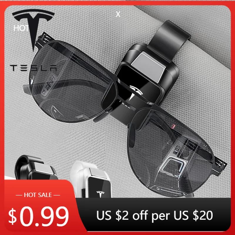 Car Sticker Tesla 1PC Car Sun Visor Glasses Clips Interior Eyeglasses Storage Holder for Tesla Model 3 S X Y Cybertruck Roadster bianco
