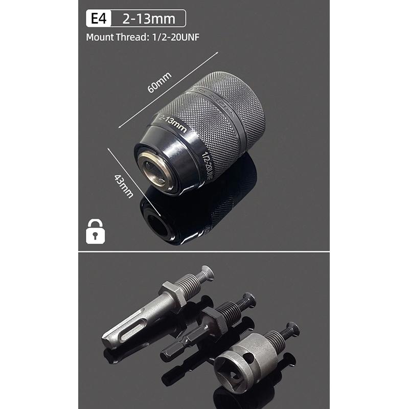 1/2"-20UNF Drill Chuck 2-13MM/1.5-10MM Quick Change 1/4" Hex Shank/SDS /1/2" Square Socket Adapter For Wrench Conversion Tools