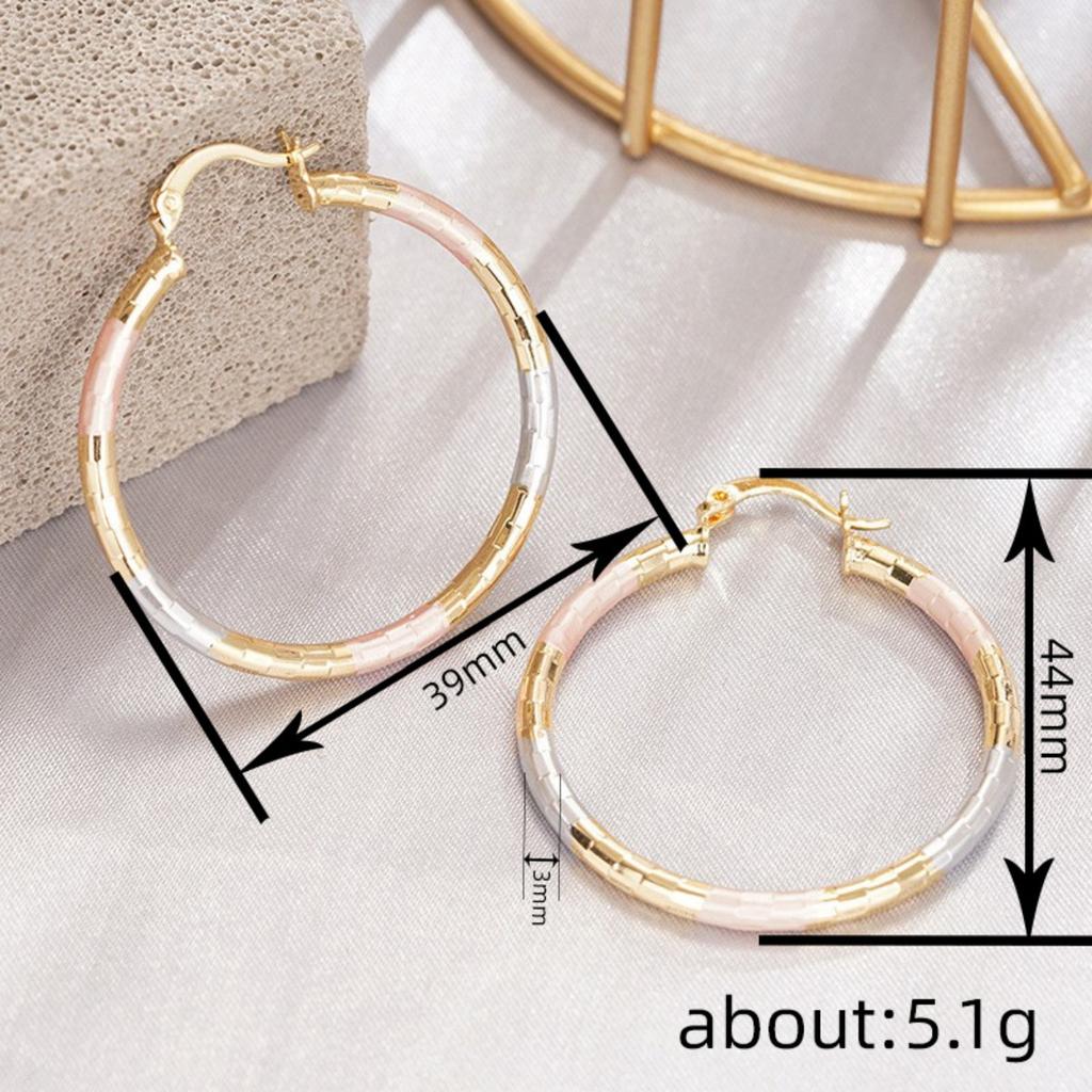 Tri Color Enamel Checkered Texture Thin Round Hoop Huggie Earrings Niche Designer Women Jewelry